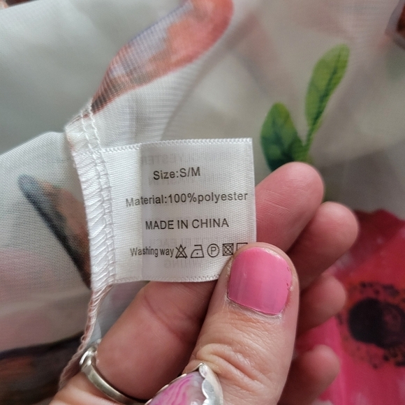 White Chiffon Kimono Oversized S/M Colorful Floral Boho Bull Skull Western Girly - Picture 7 of 7